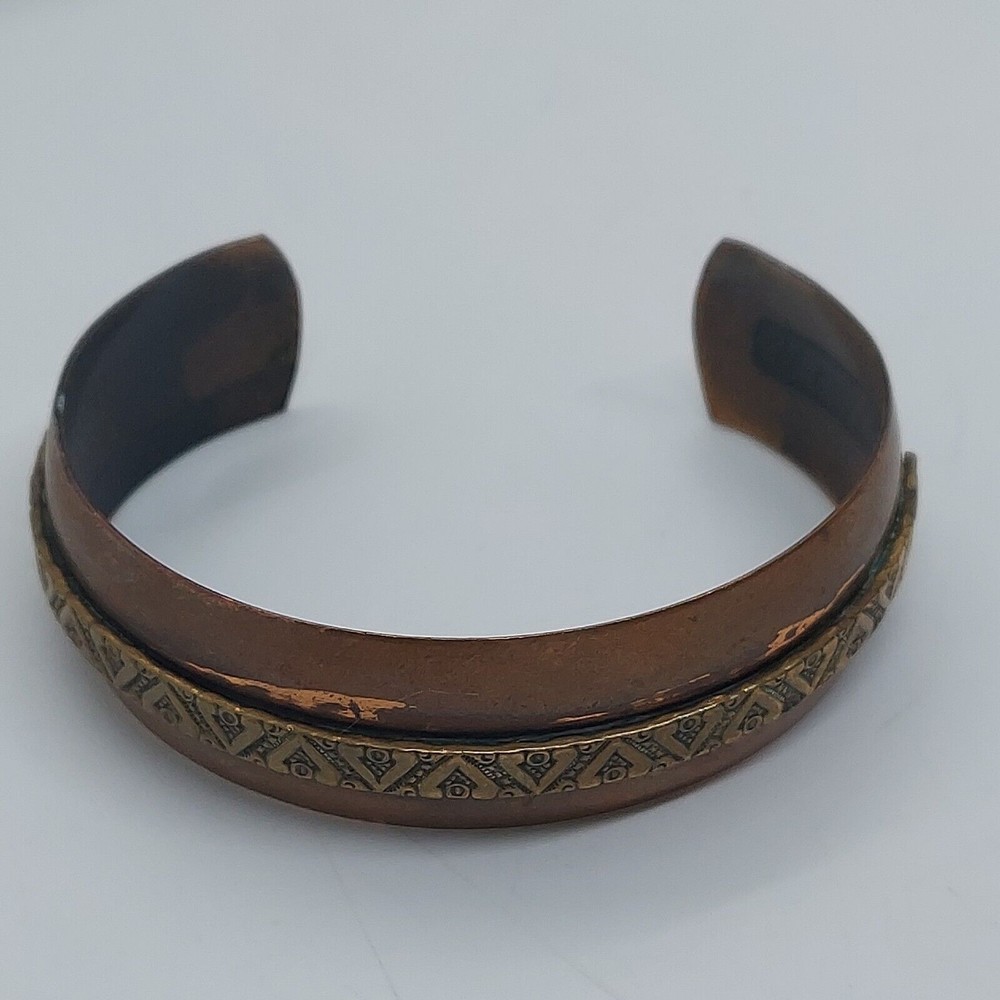 VINTAGE GENUINE COPPER BEVELED‎ BRASS BANGLE CUFF BRACELET